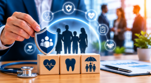 Gestor analisando estratégias de saúde corporativa com foco em plano de saúde empresarial, plano odontológico, seguro de vida e bem-estar dos colaboradores.